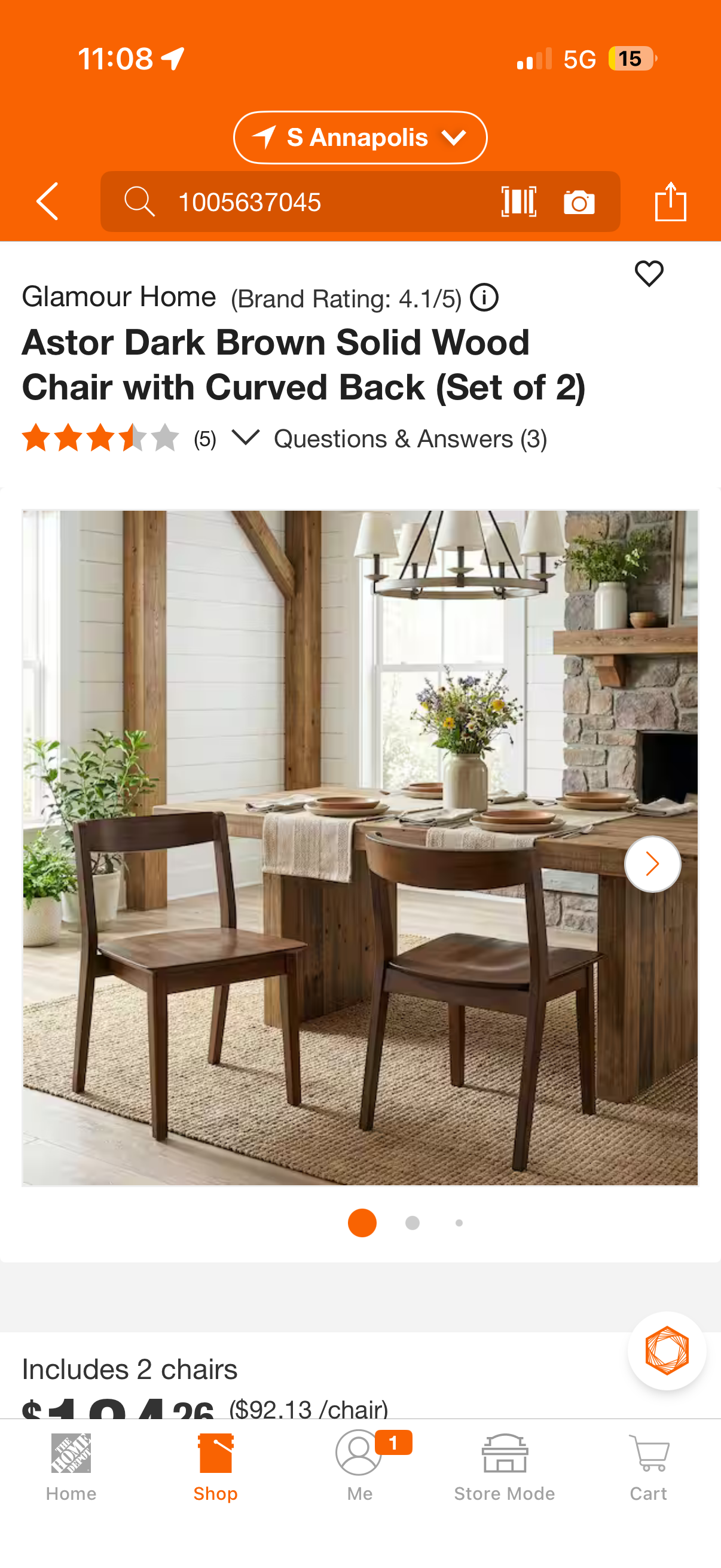 Glamour Home Astor Walnut Solid Wood Dining Chair Set of 2