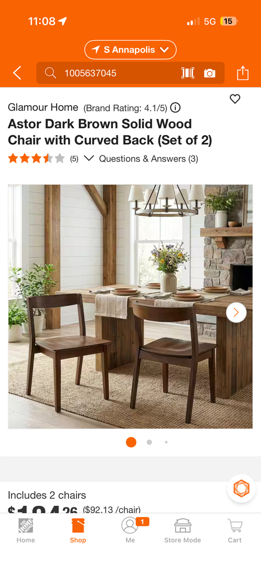 Glamour Home Astor Walnut Solid Wood Dining Chair Set of 2