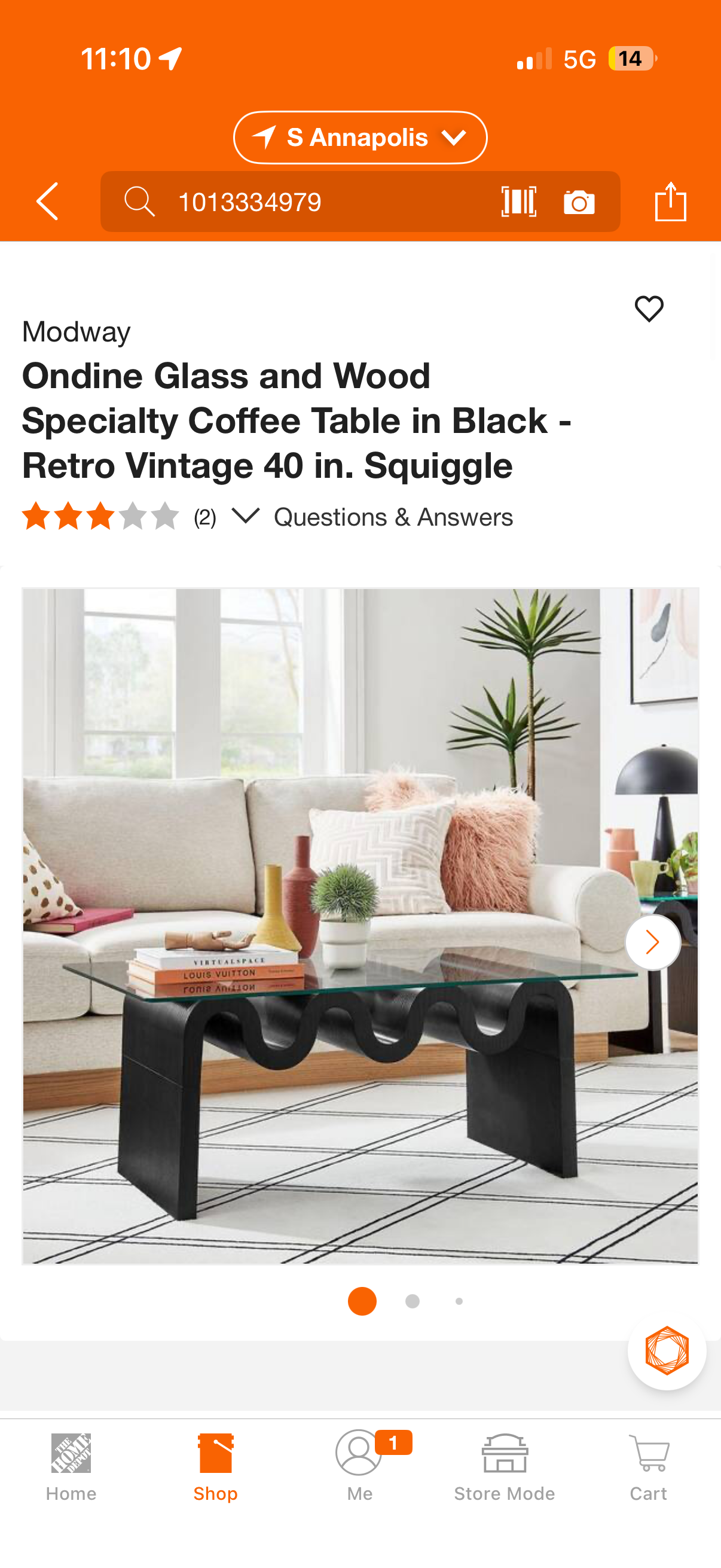 Modway Ondine Glass & Wood Retro Vintage Coffee Table