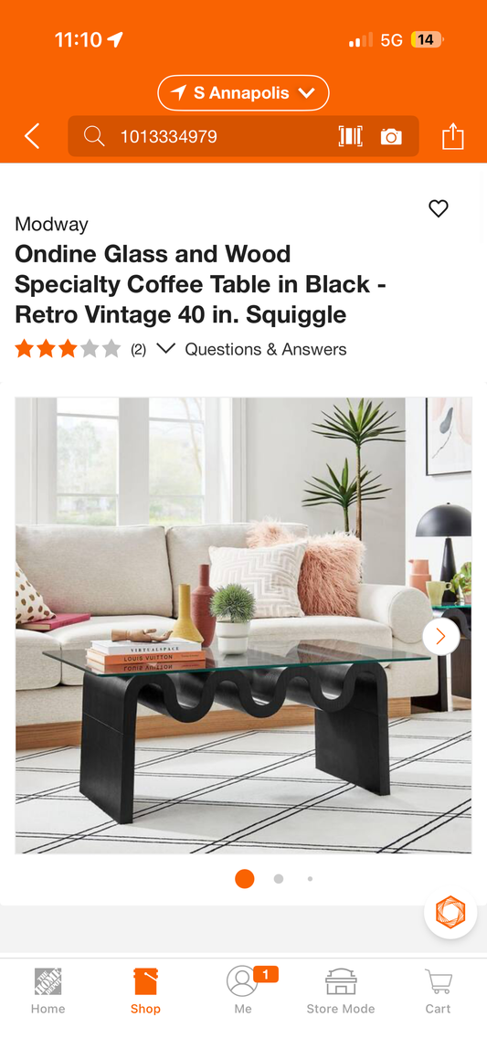 Modway Ondine Glass & Wood Retro Vintage Coffee Table