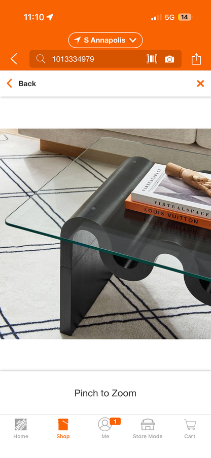 Modway Ondine Glass & Wood Retro Vintage Coffee Table