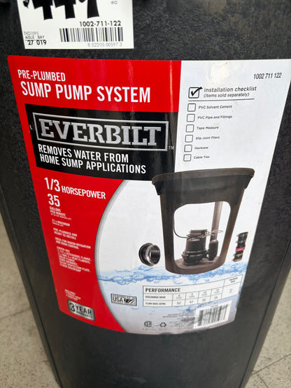 Everbilt 3/10 HP Pre-Plumbed Submersible Sump Pump