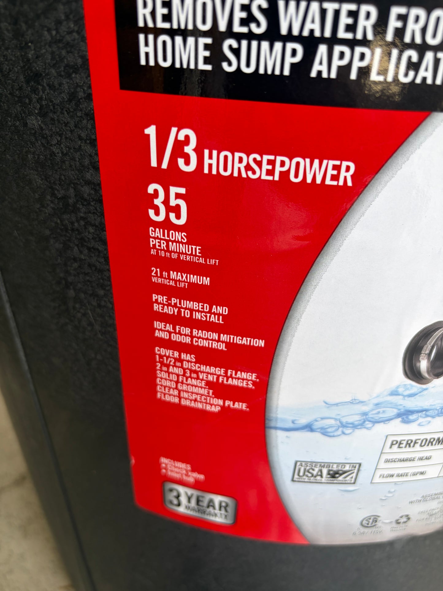 Everbilt 3/10 HP Pre-Plumbed Submersible Sump Pump