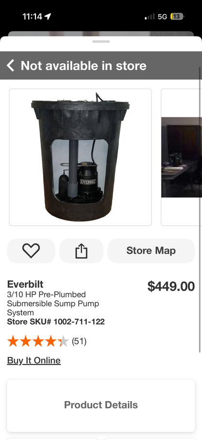 Everbilt 3/10 HP Pre-Plumbed Submersible Sump Pump