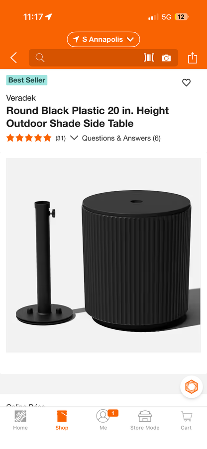 Veradek 20” Round Plastic Outdoor Umbrella Side Table