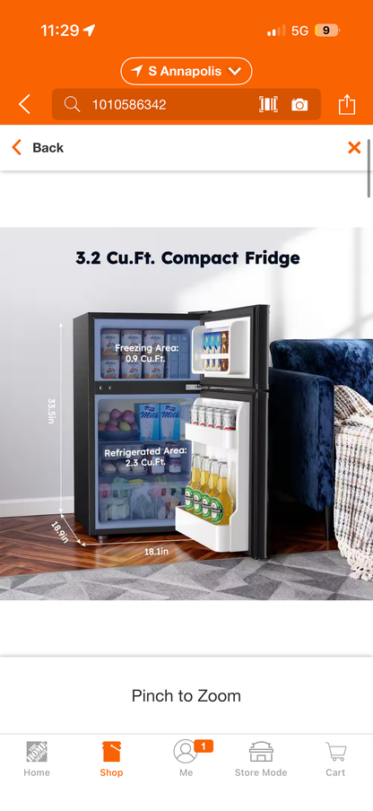 Simzlife 19” 3.2 cu ft Top Freezer Mini Fridge