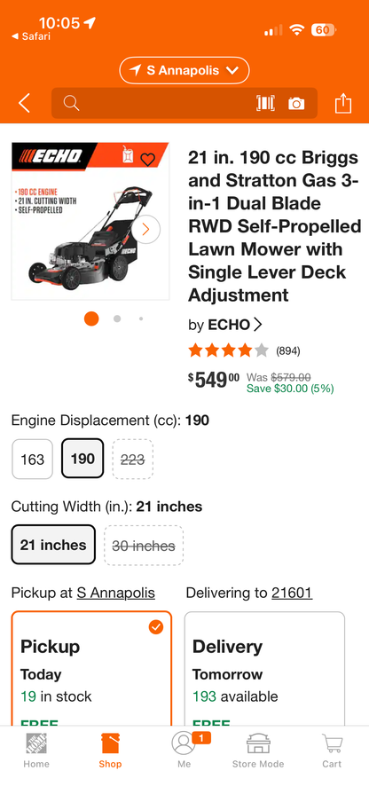 Echo 21” 190cc Dual Blade RWD Self Propelled Gas Lawn Mower