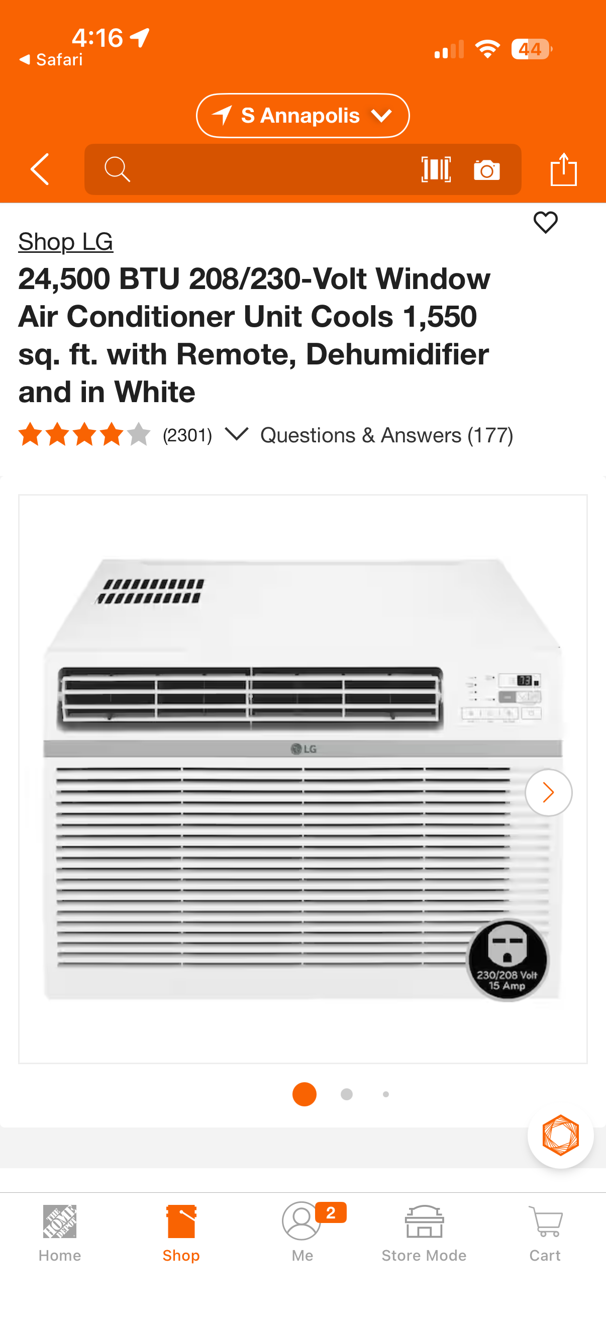 LG 24,500 BTU 208/230v Window Air Conditioner w/Dehumidifier