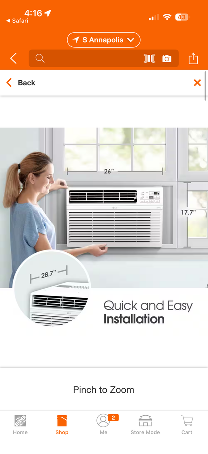 LG 24,500 BTU 208/230v Window Air Conditioner w/Dehumidifier