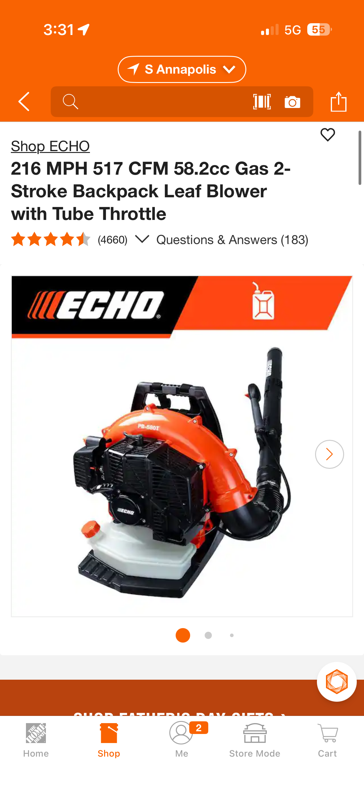 Echo PB-580T 58.2cc 2-Stroke Gas Packpack Blower