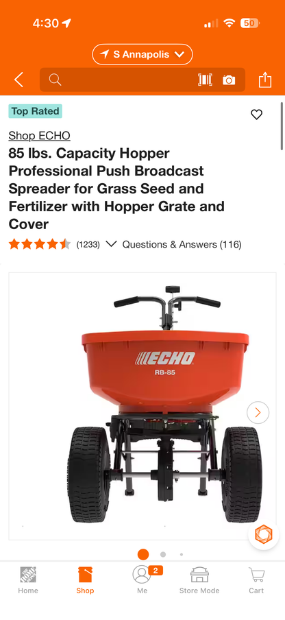 Echo 85lbs Capacity Professional Push Broadcast Spreader