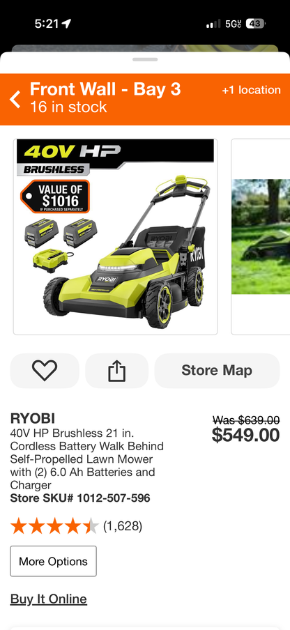 Ryobi 40v HP Brushless 21” RWD Self Propelled Lawn Mower Kit