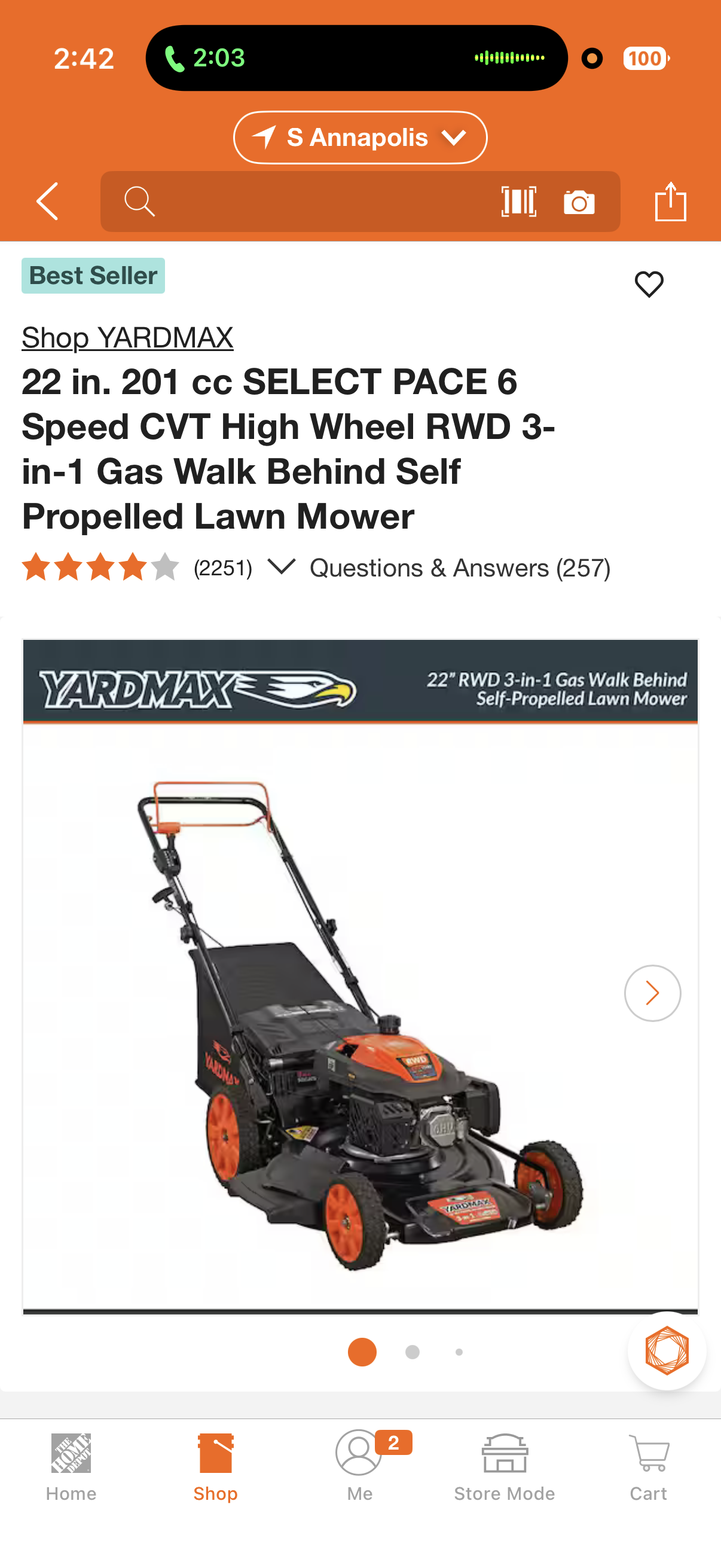 YardMax 22” 201cc FWD Select Pace Self Propelled Gas Lawn Mower