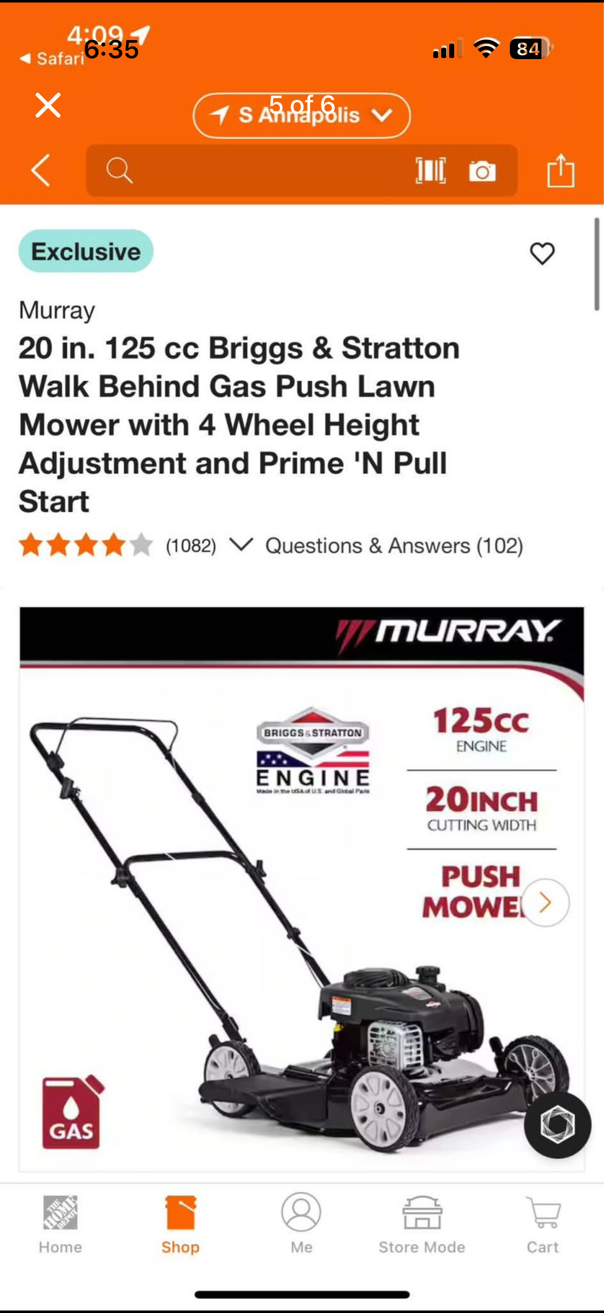Murray 20” 125cc PUSH Gas Lawn Mower