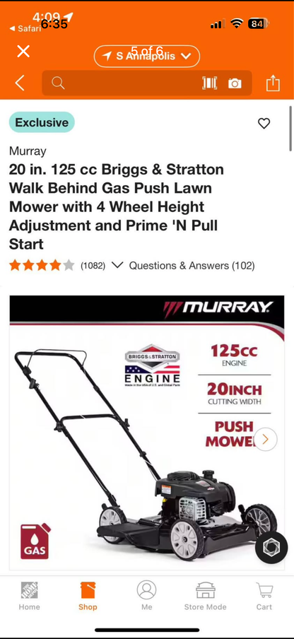 Murray 20” 125cc PUSH Gas Lawn Mower