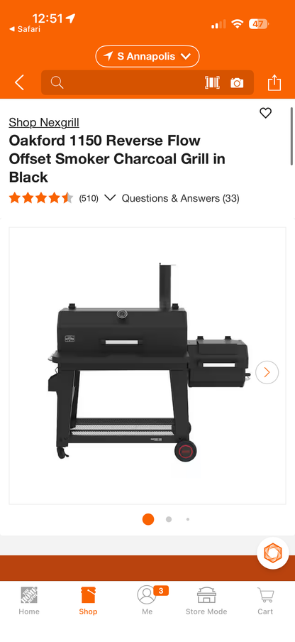 Nexgrill Oakford 1150 Reverse Flow Offset Smoker Charcoal Grill