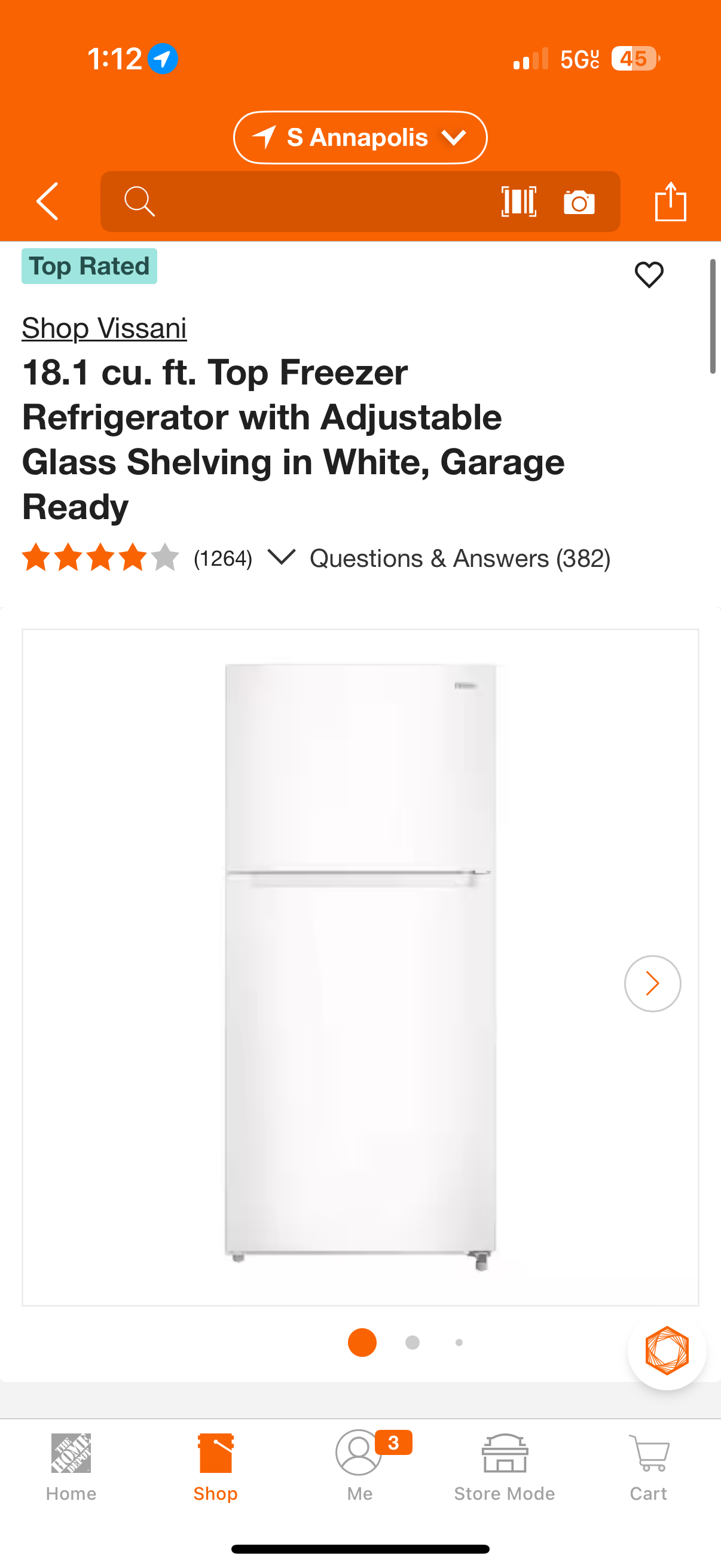 Vissani 18.1 cu ft Top Freezer Refrigerator