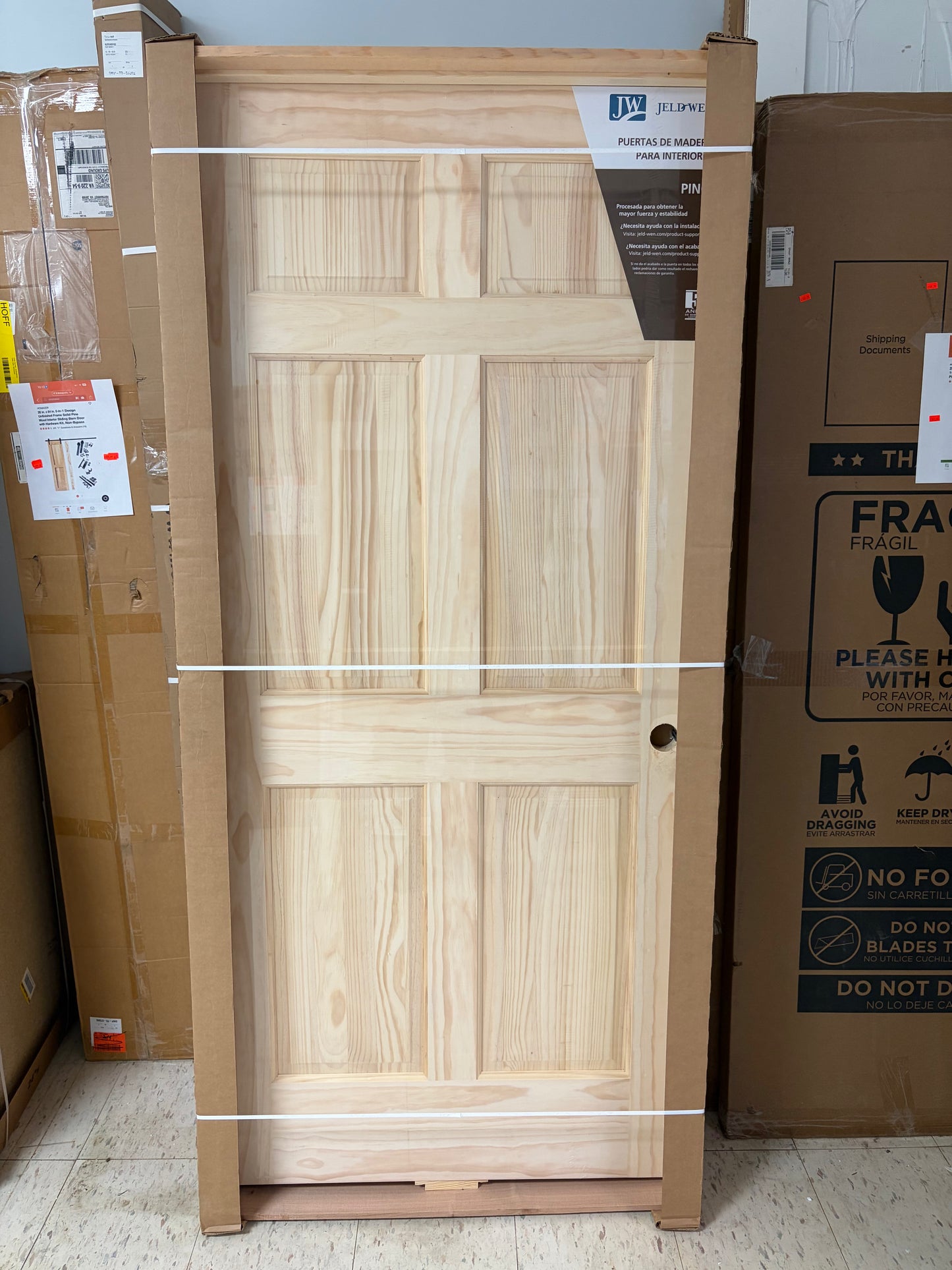 Jeld-Wen 36x80” Pine Unfinished Pre-Hung 6-Panel Wood Door