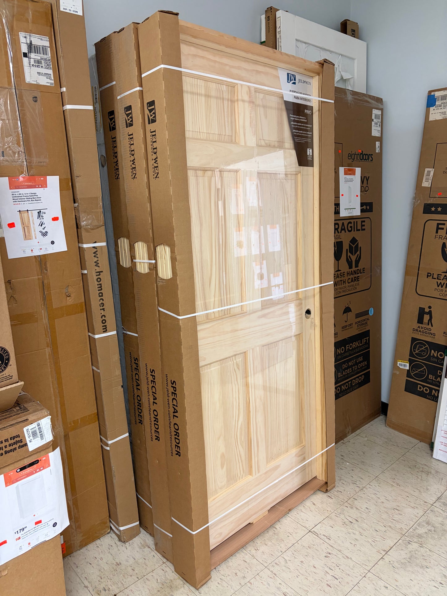 Jeld-Wen 36x80” Pine Unfinished Pre-Hung 6-Panel Wood Door