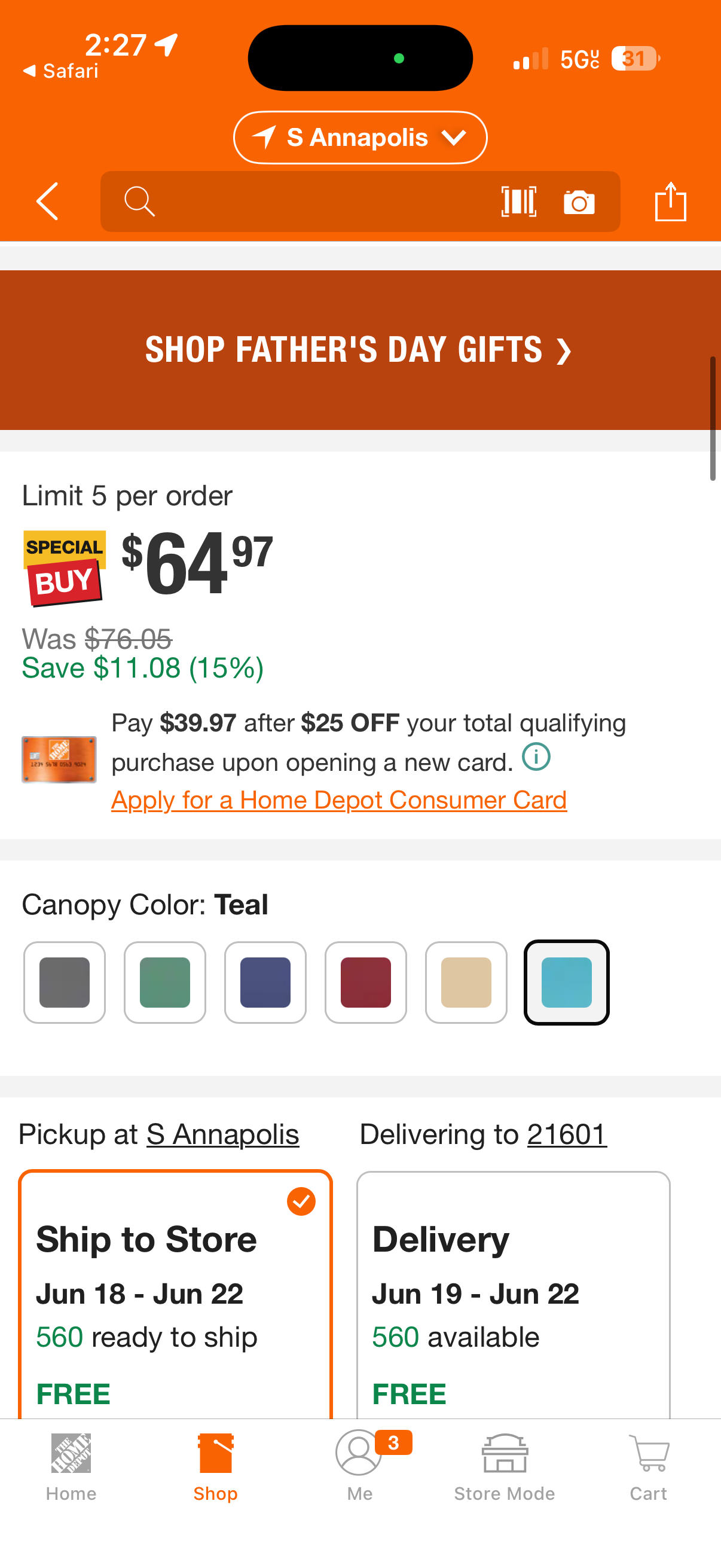Sun-Ray 6.6x9.8ft Teal Steel Solar Outdoor Patio Umbrella