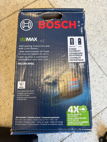 Bosch 65ft Dual Power Green Beam Self-Leveling Cross-Line Laser Level