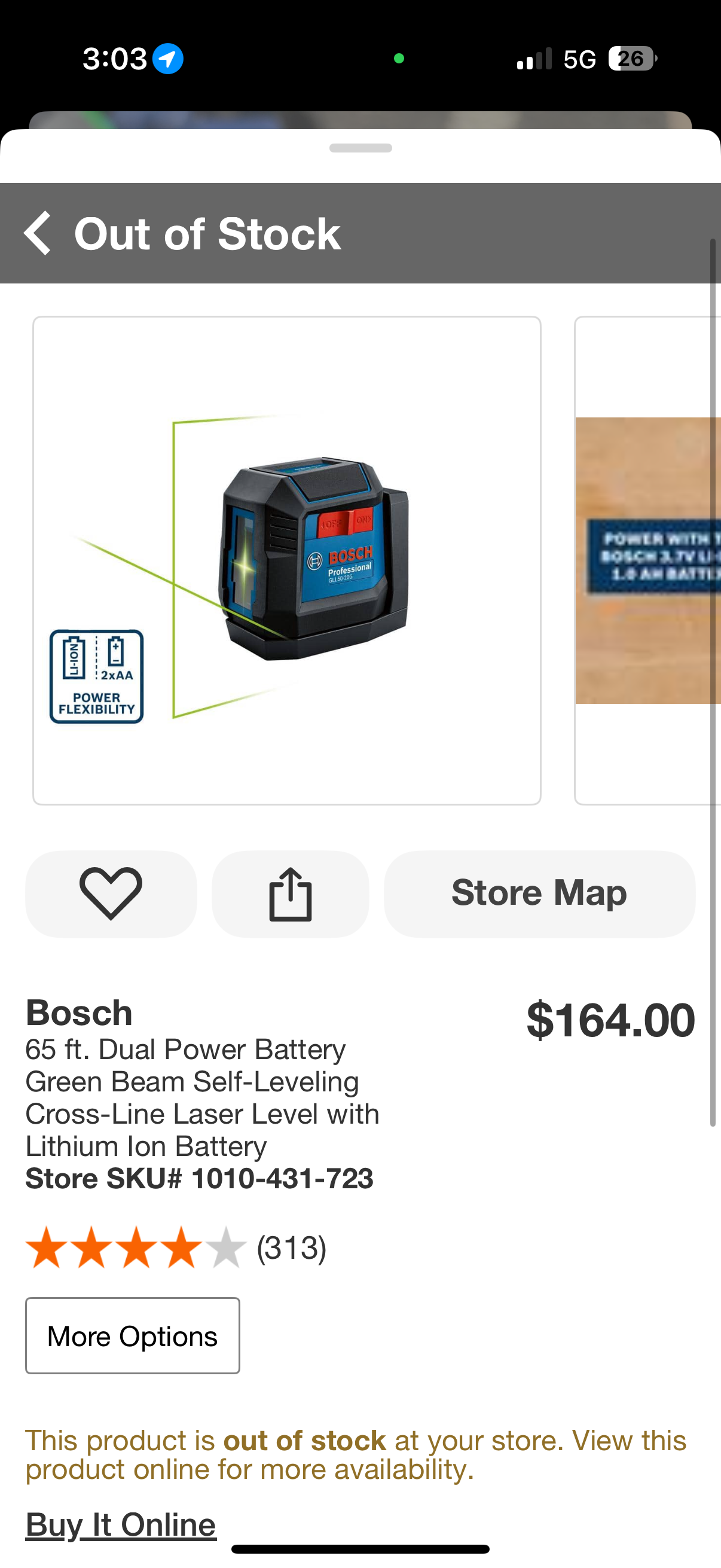 Bosch 65ft Dual Power Green Beam Self-Leveling Cross-Line Laser Level