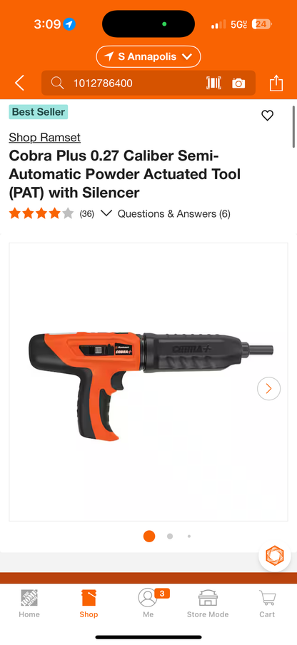 Ramset Cobra+ 0.27 Caliber Semi-Auto PAT w/Silencer