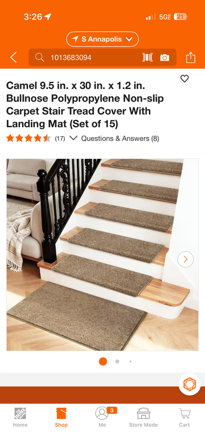 Pure Era 9.5x30x1.2” Bullnose Non-Slip Carpet Stair Tread Set