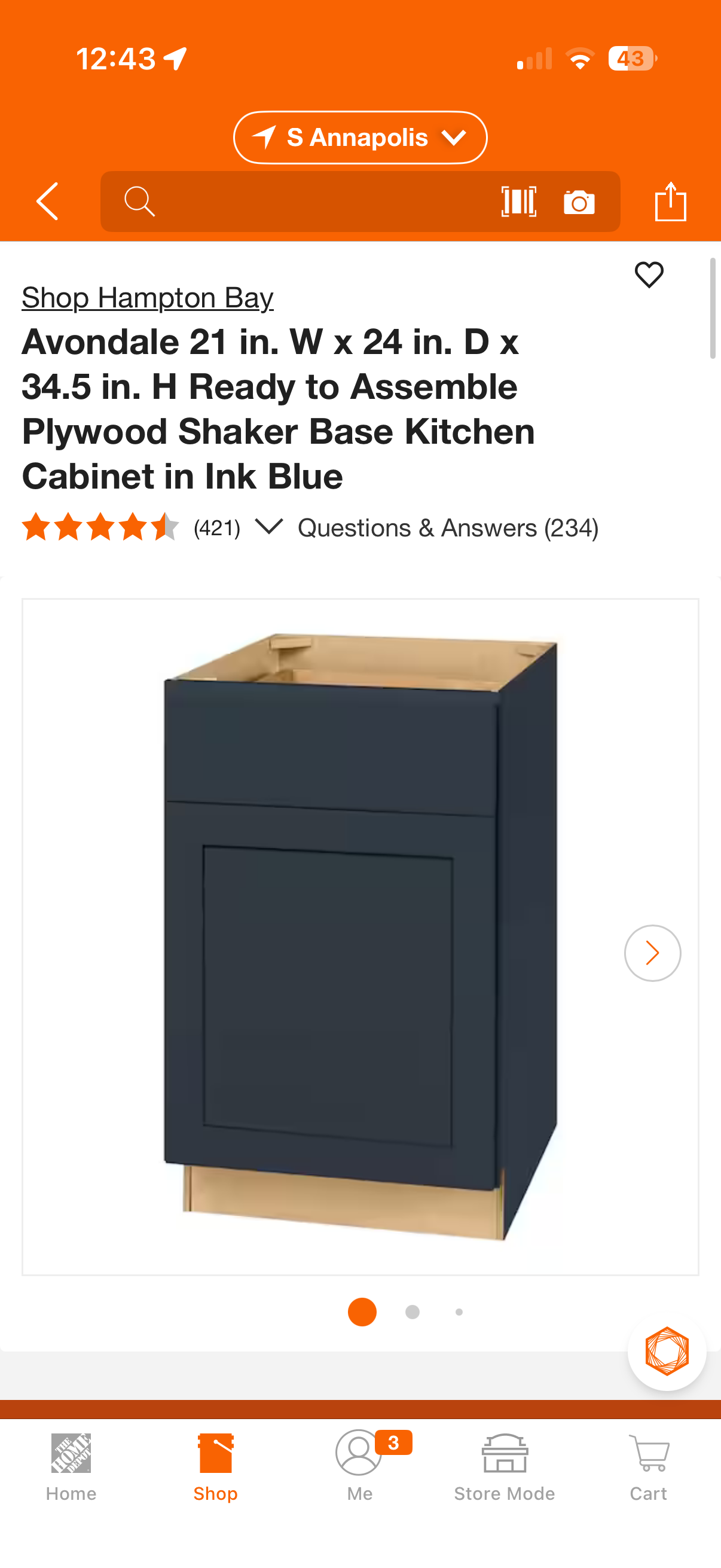 Hampton Bay Avondale 21” Plywood Shaker Base Kitchen Cabinet