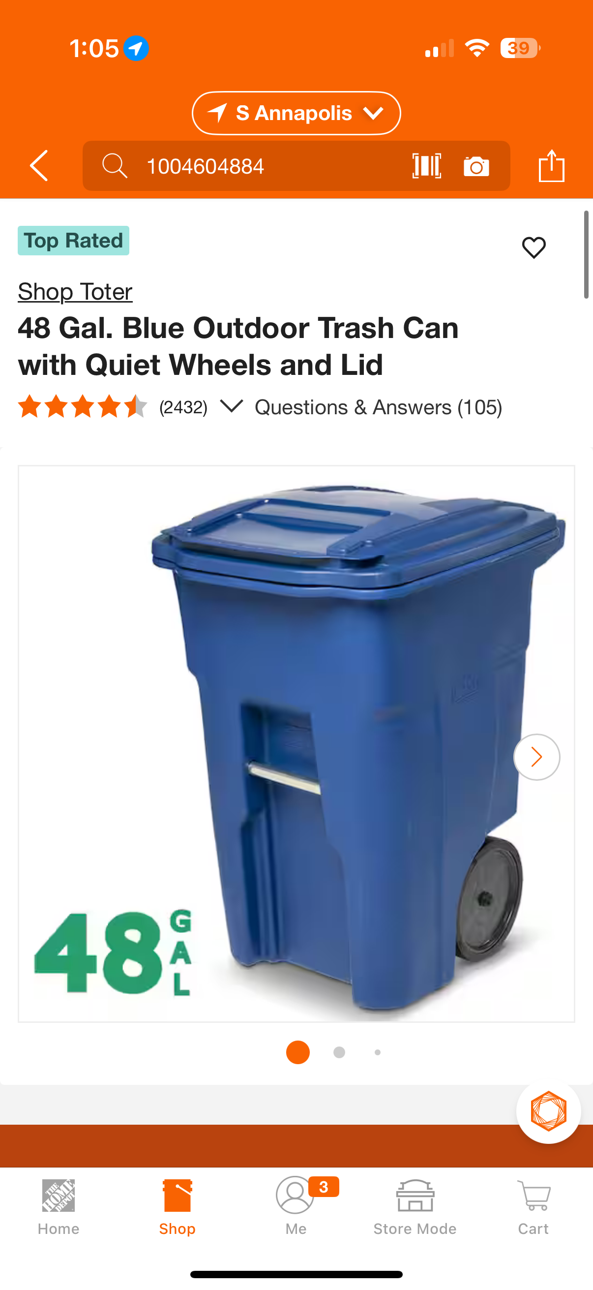 Toter 48G Outdoor Trash Can w/Lid & Wheels