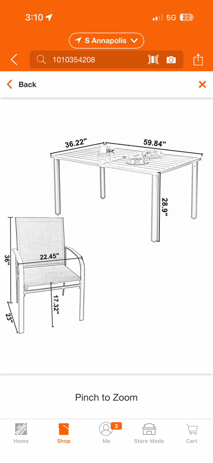 Phi Villa 6pc Black Metal Outdoor Patio Dining Chair Set