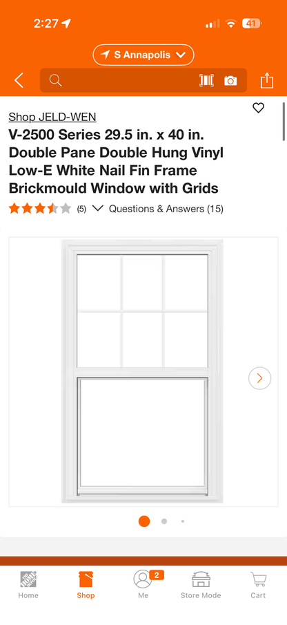 Jeld-Wen V-2500S Double Pane Double Hung Vinyl Brickmould Windows