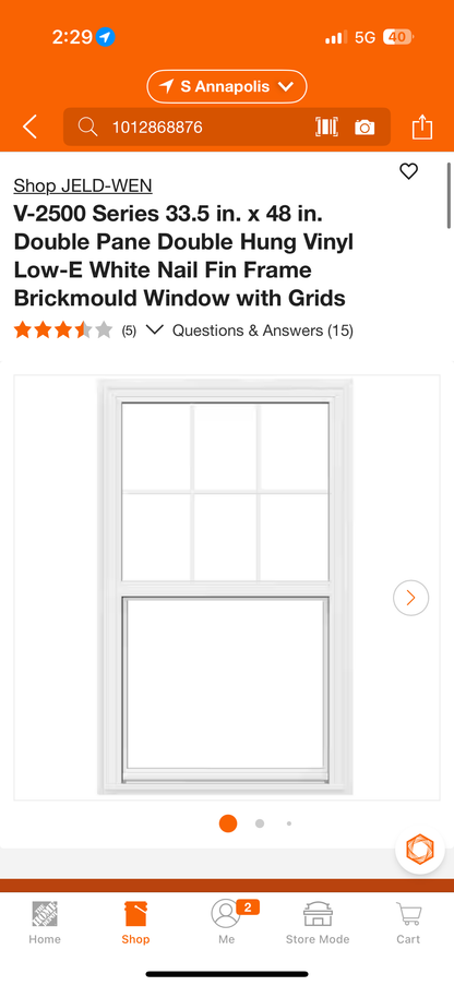Jeld-Wen V-2500S Double Pane Double Hung Vinyl Brickmould Windows