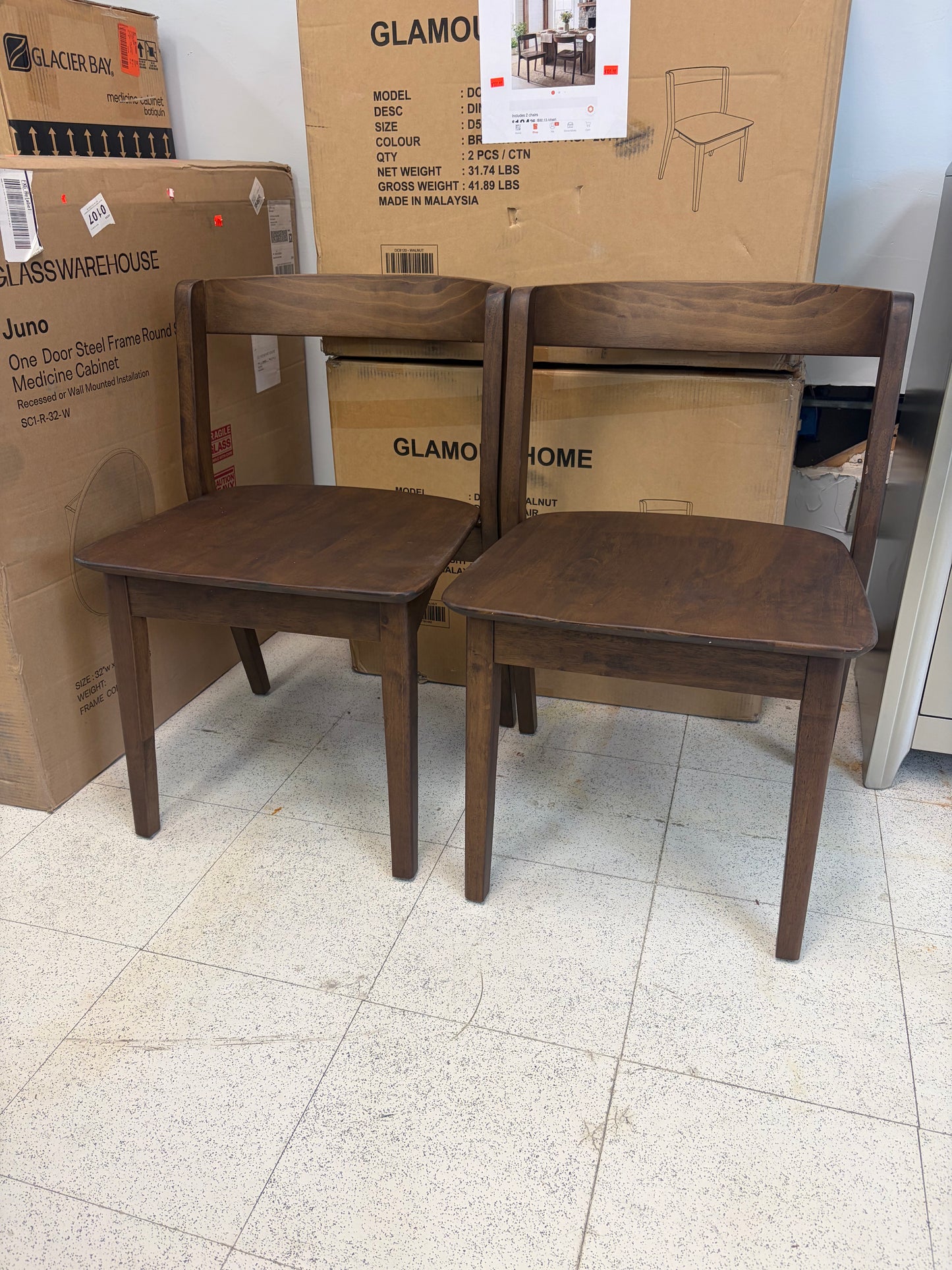Glamour Home Astor Walnut Solid Wood Dining Chair Set of 2