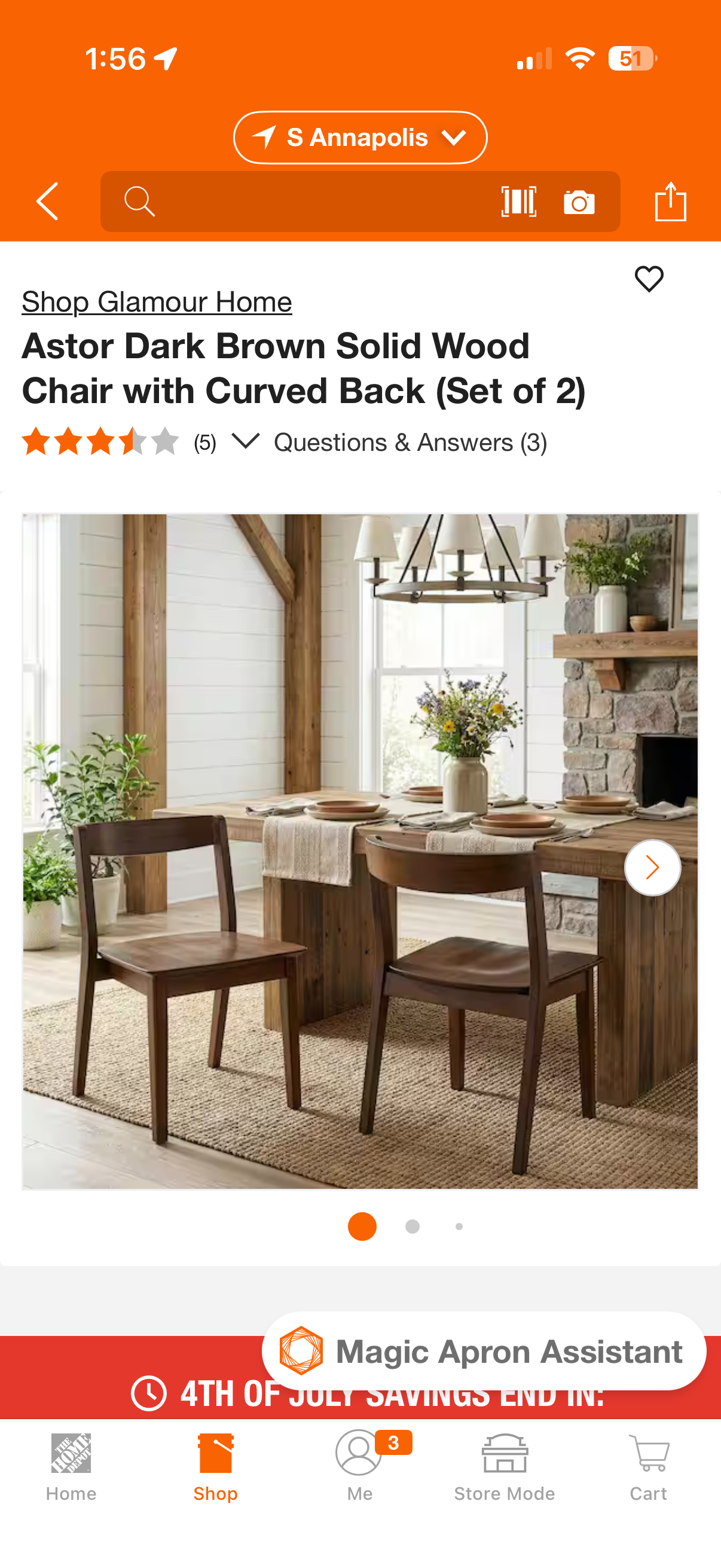Glamour Home Astor Walnut Solid Wood Dining Chair Set of 2