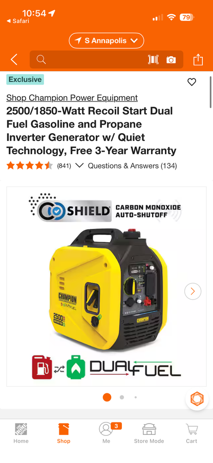 Champion 2500W Dual Fuel Inverter Generator