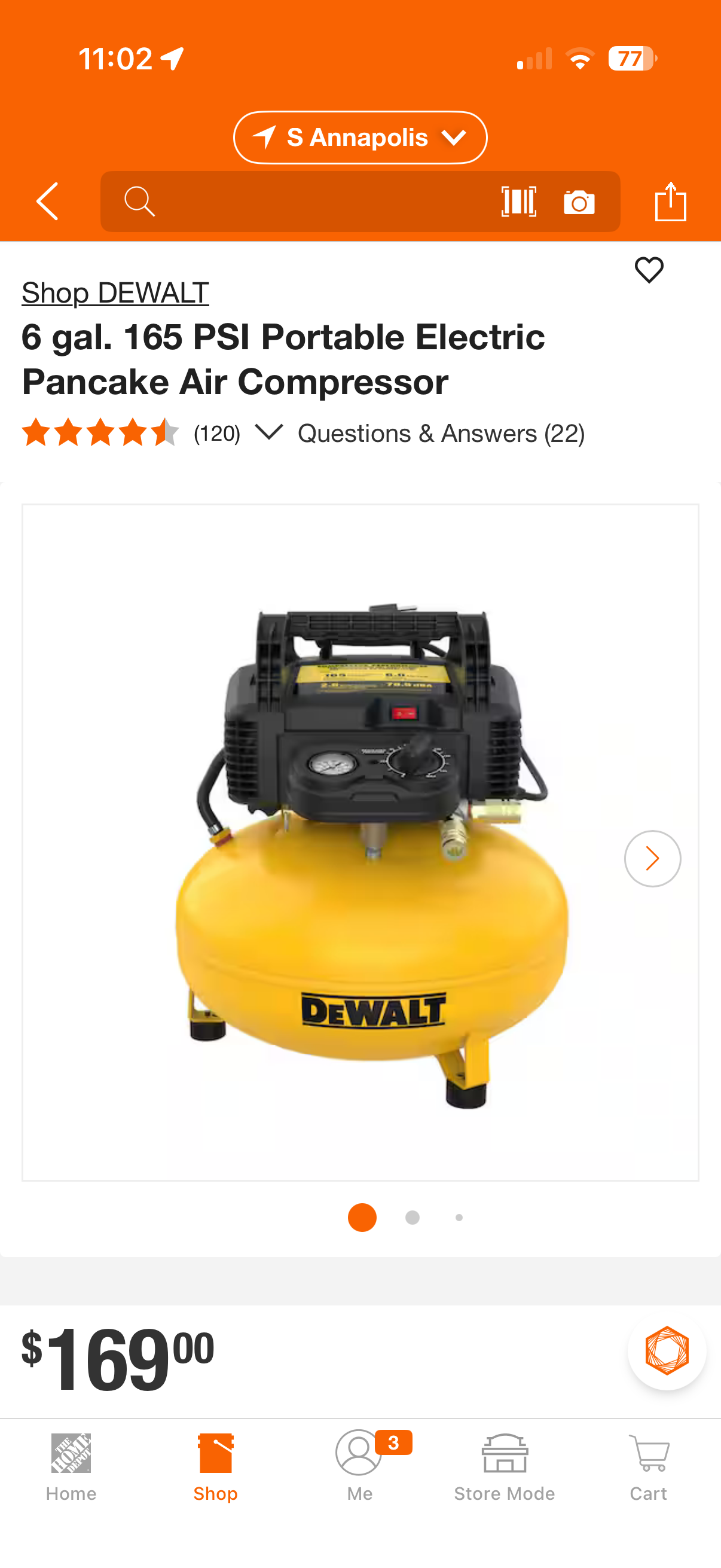 Dewalt 6G 165 PSI Portable Air Compressor