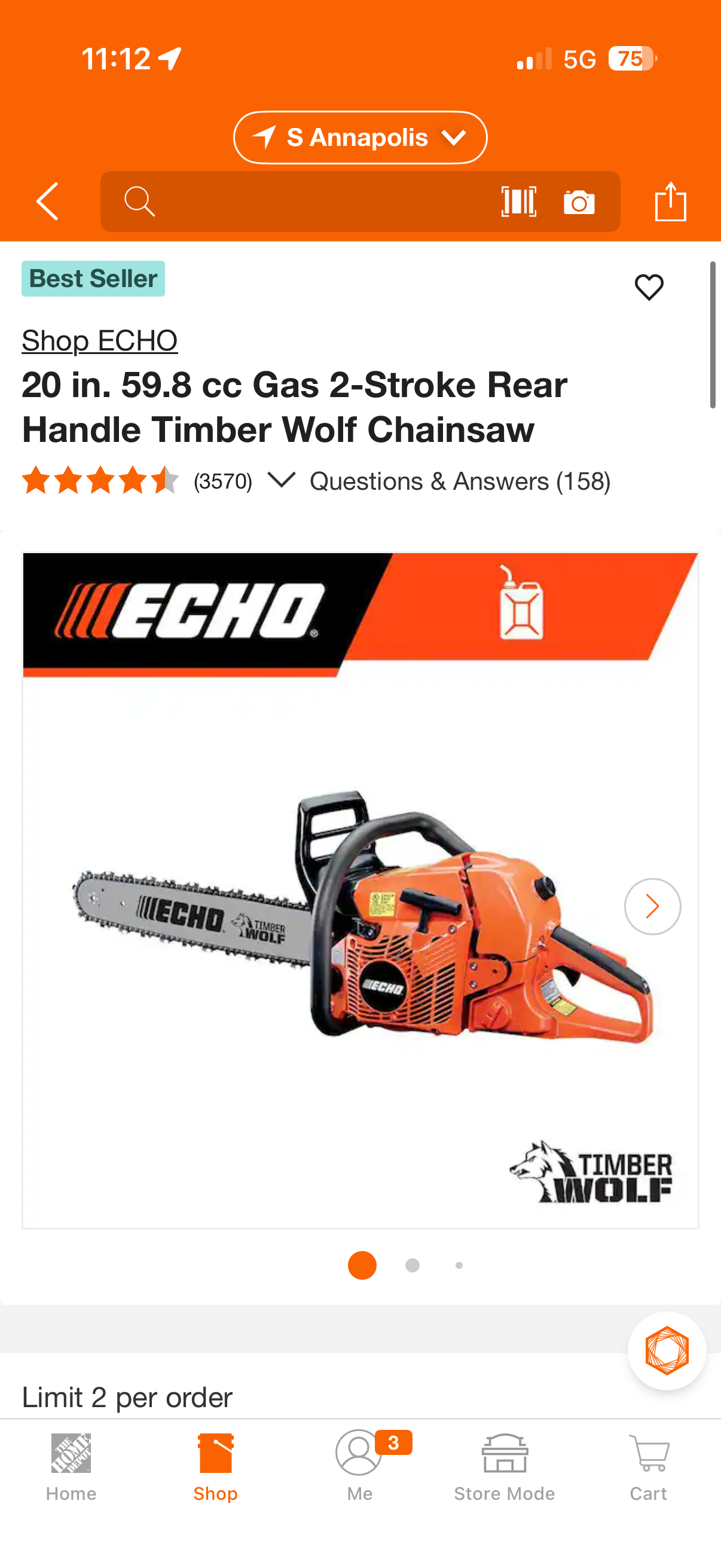 Echo TimberWolf CS-590 20” 59.8cc 2-Stroke Gas Chainsaw