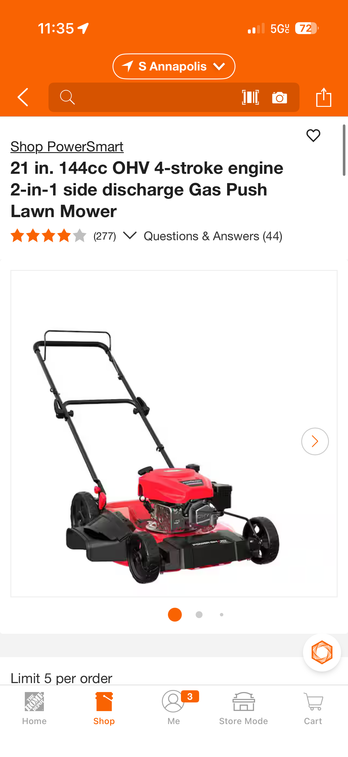 PowerSmart 21” 125cc PUSH Gas Lawn Mower