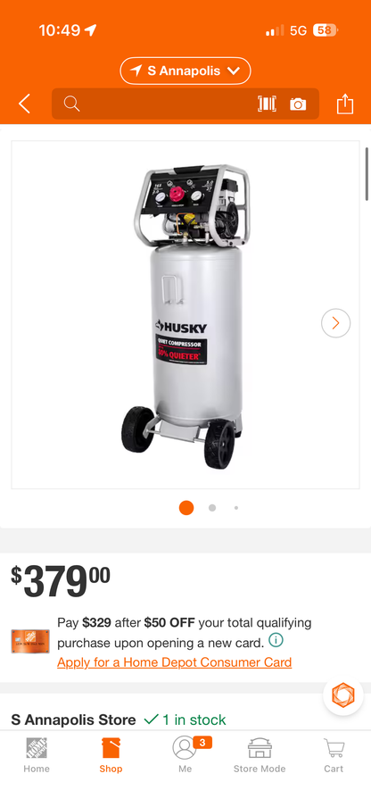 Husky 27G 165 PSI Oil Free Quiet Air Compressor