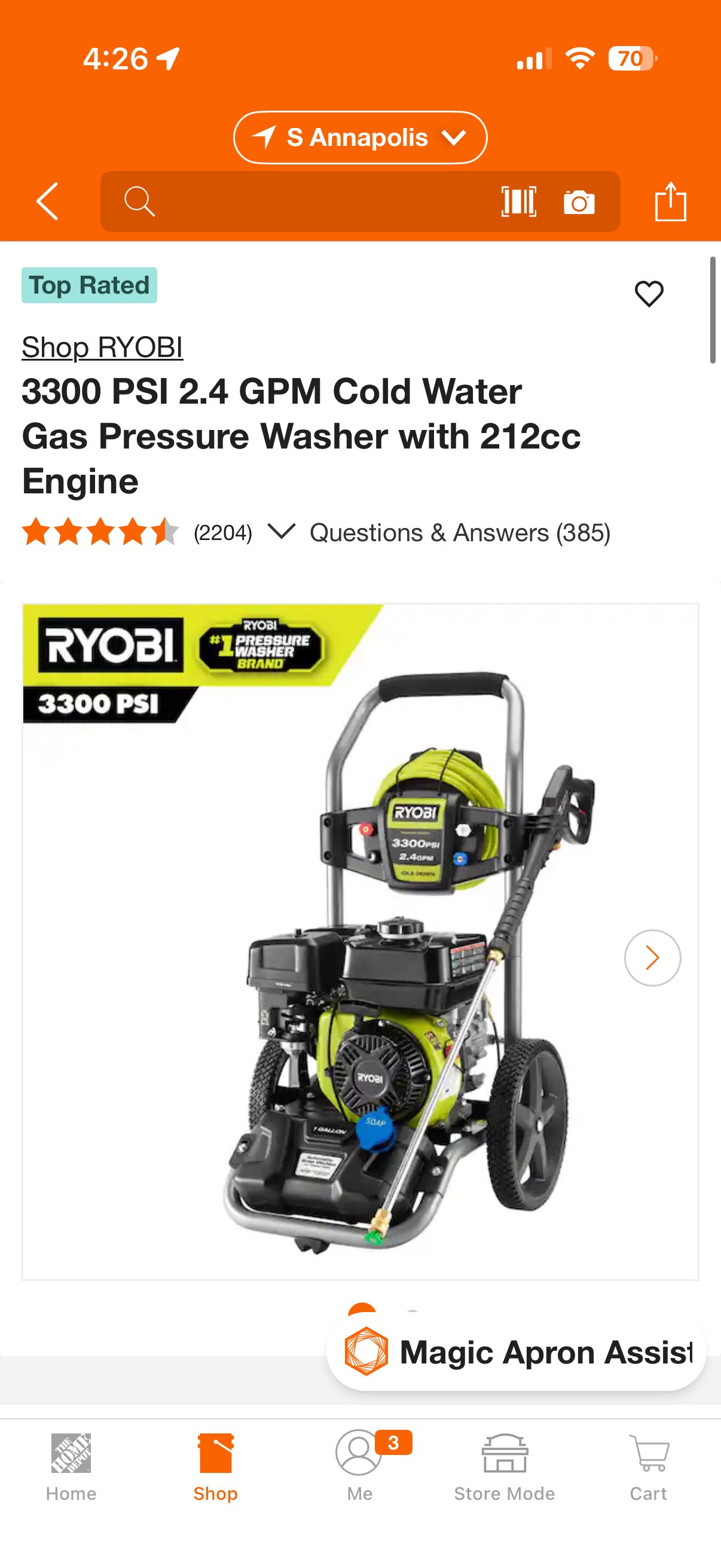 Ryobi 3300 PSI 2.4 GPM 212cc Gas Pressure Washer