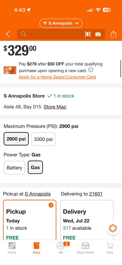 Ryobi 2900 PSI 2.5 GPM 212cc Gas Pressure Washer