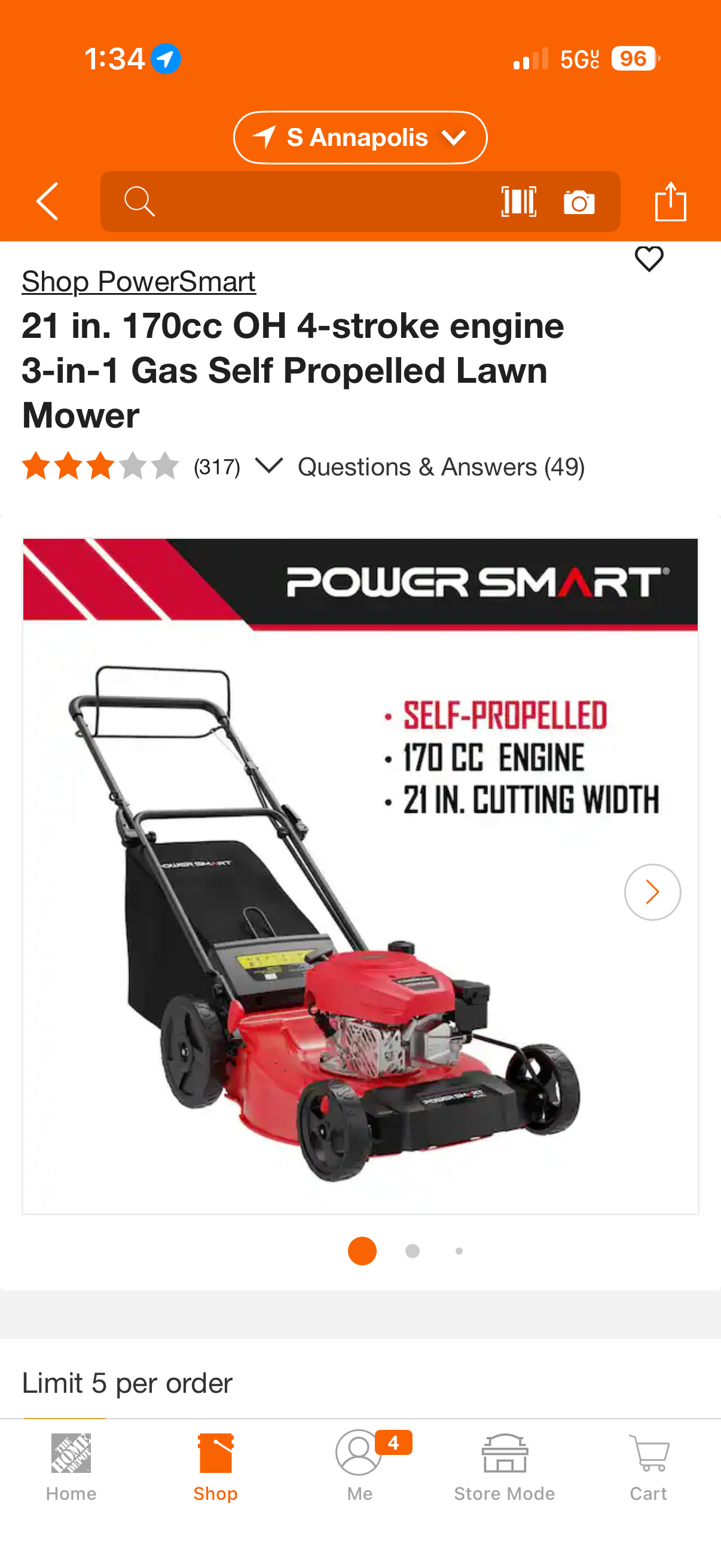 PowerSmart Fuel 21” 170cc RWD Self Propelled Gas Lawn Mower