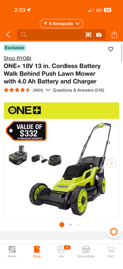 Ryobi One+ 18v 13” PUSH Lawn Mower Kit