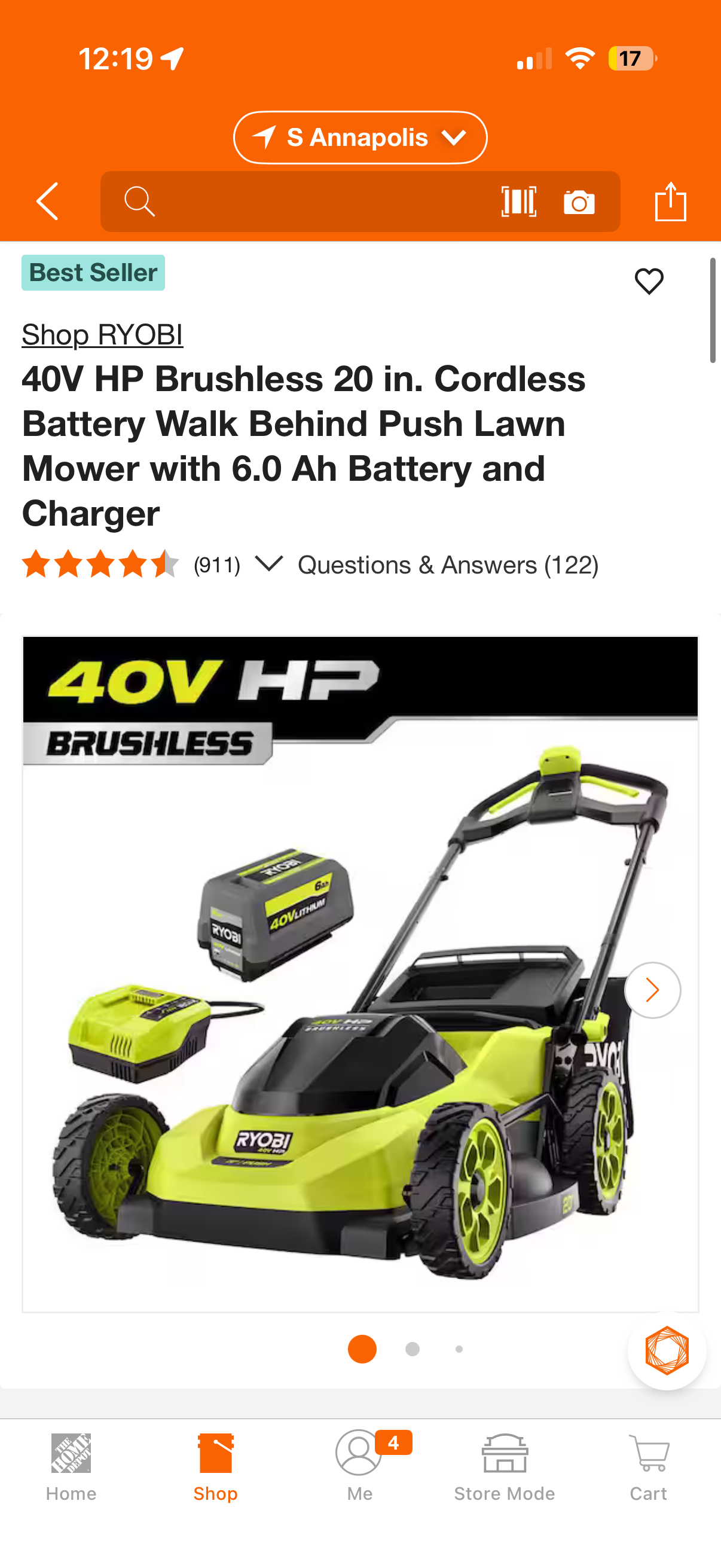 Ryobi 40v HP 20” PUSH Lawn Mower Kit