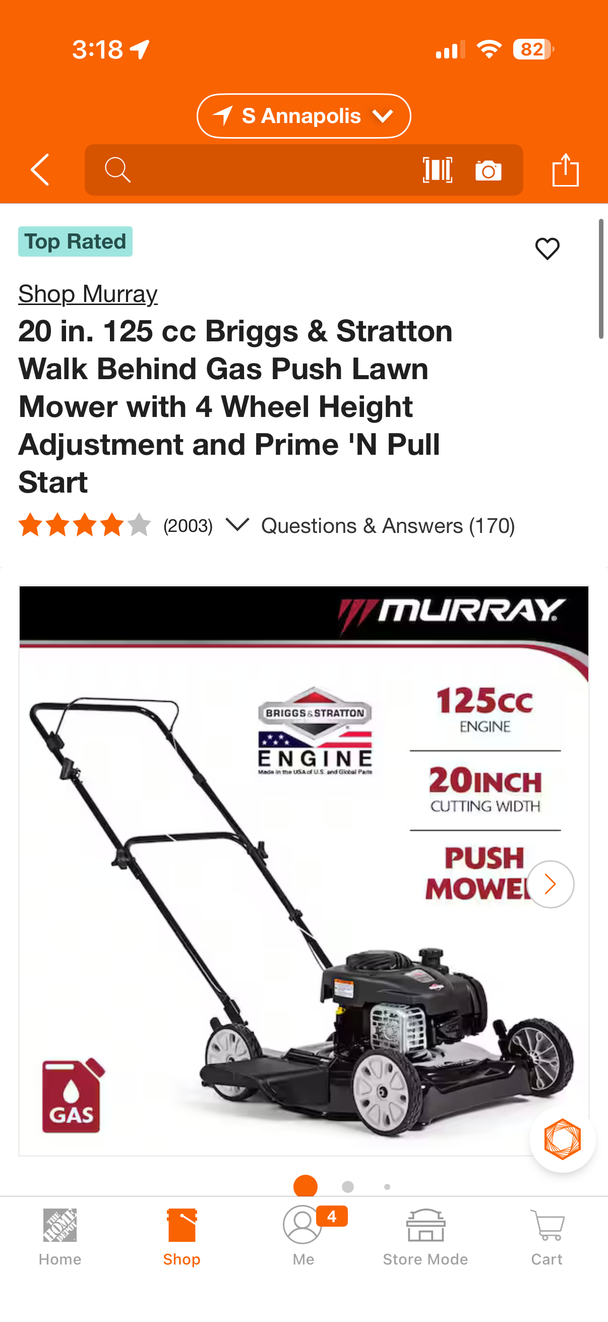 Murray 20” 125cc PUSH Gas Lawn Mower
