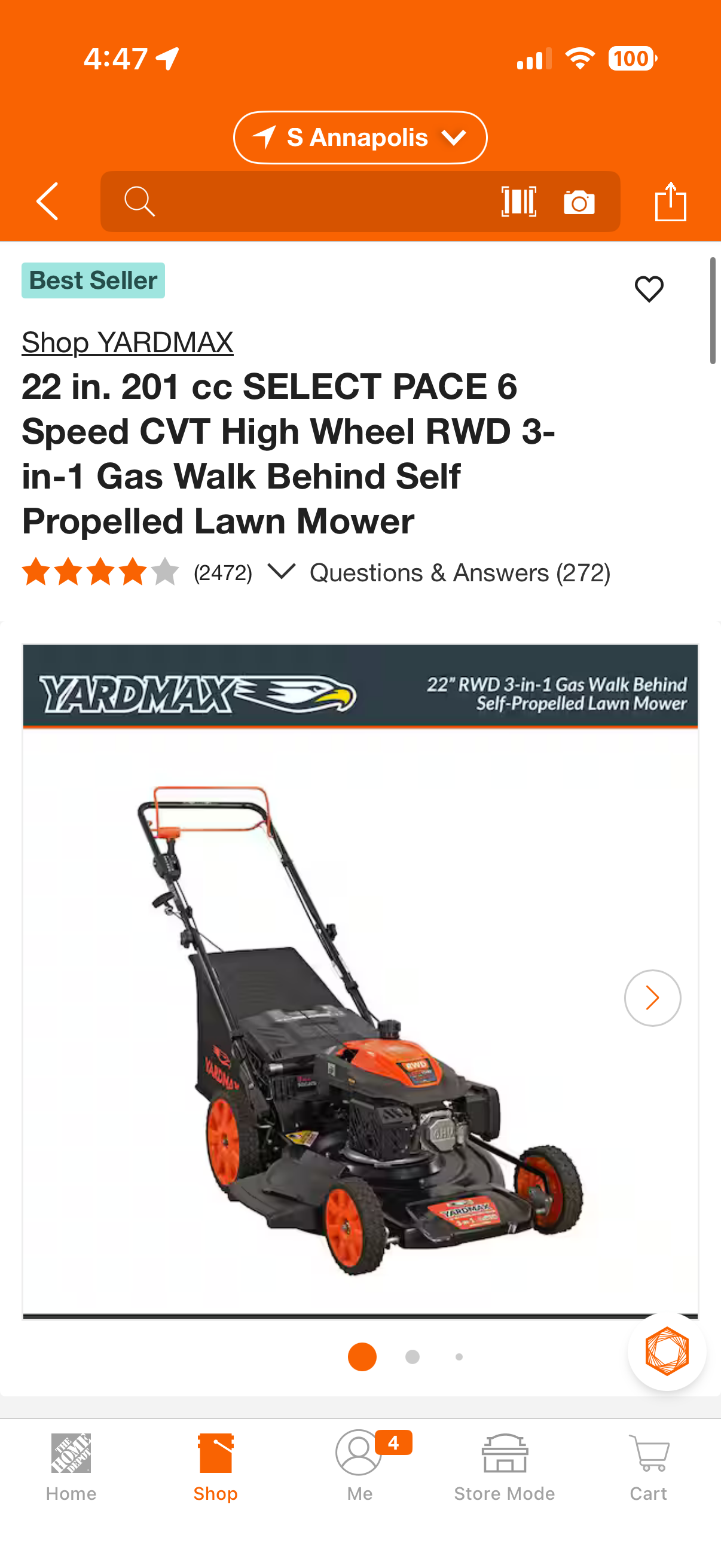 Yardmax 22” 201cc RWD Self Propelled Gas Lawn Mower