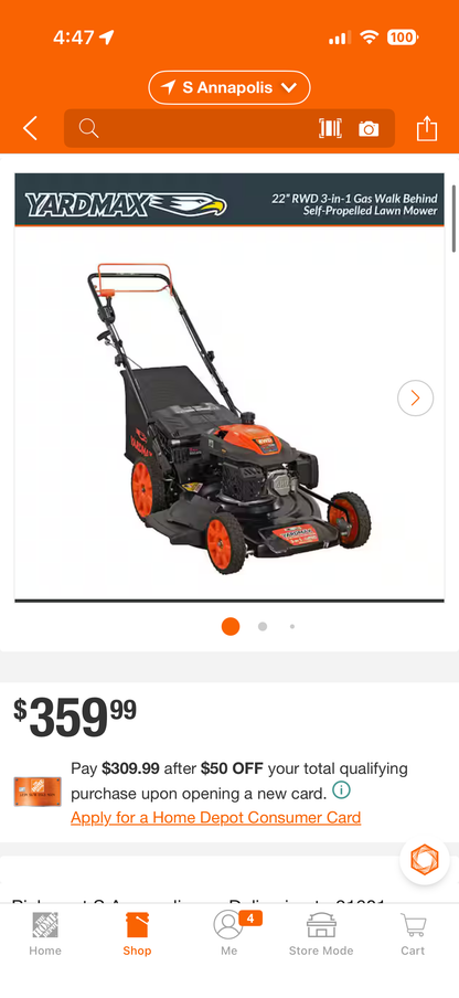 Yardmax 22” 201cc RWD Self Propelled Gas Lawn Mower