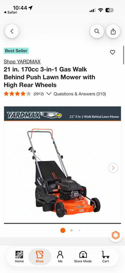 Yardmax 21” 170cc PUSH Gas Lawn Mower