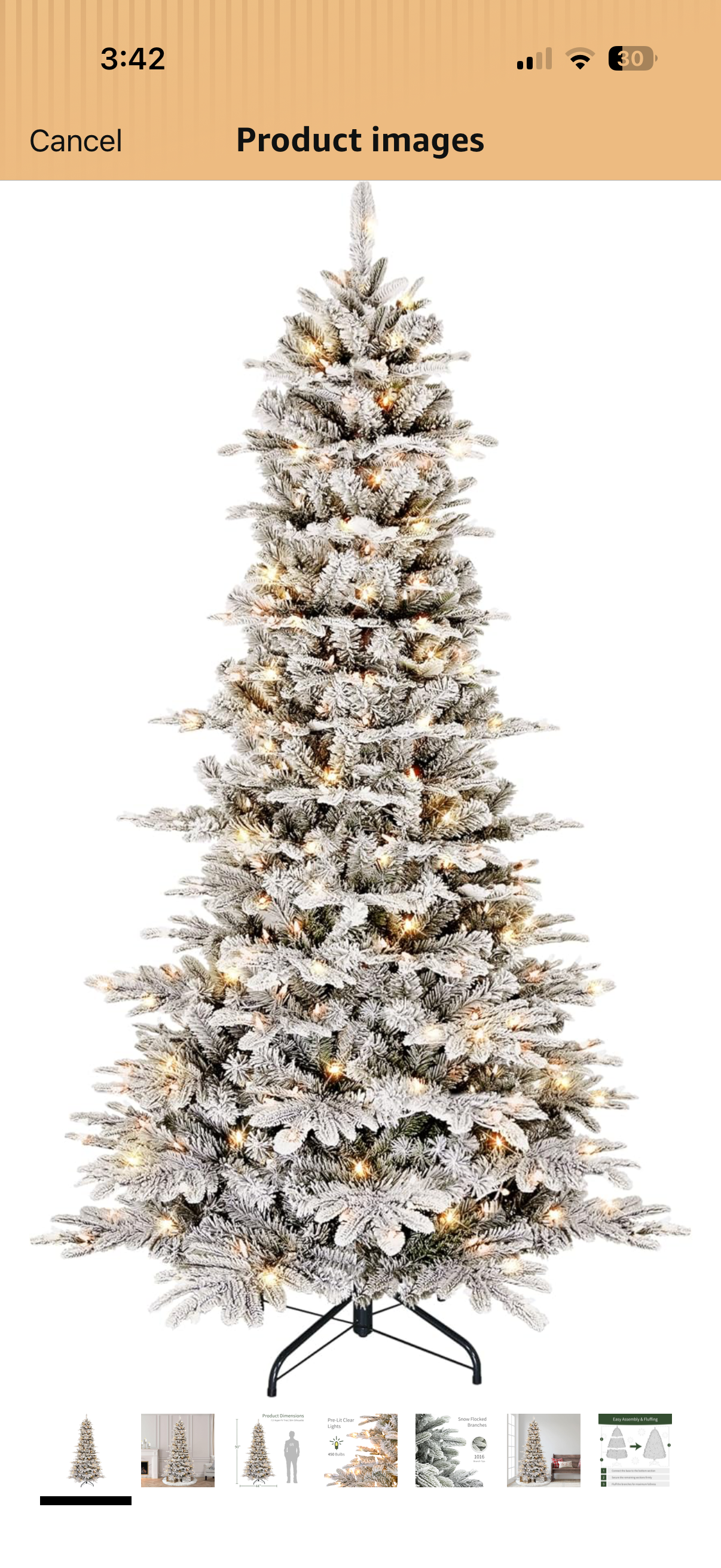 Puelo International 7.5ft Pre-Lit Slim Snow Flocked Aspen Fir Artificial Christmas Tree